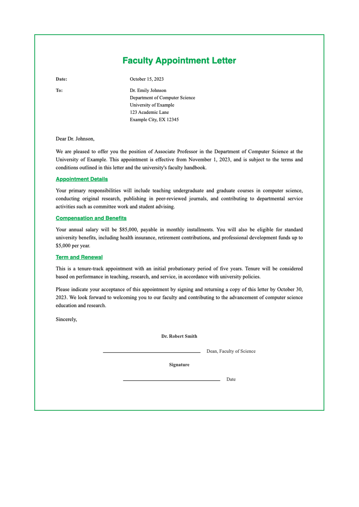 Faculty Appointment Letter Template with Placeholder Text_variant_1